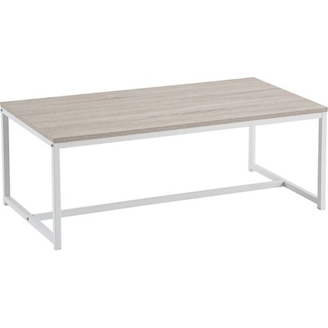 Table basse rectangulaire bois et métal blanc (1/4)