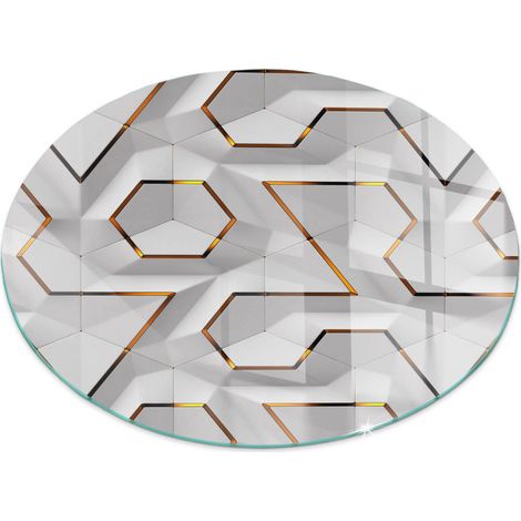 Plaque ronde de protection de sol en verre trempé pour cheminée ou poêle à bois pare-feu contre les étincelles Motif géométrique 3D Ronde fi 100 cm (1/5)