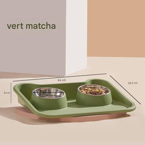 Gamelle double en acier inoxydable pour chat - Anti-débordement, repose-cou, convient aux chats et chiens domestiques - Vert matcha