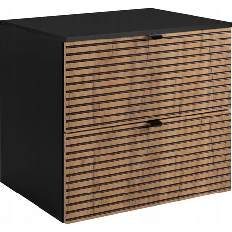 Rodan Waschbeckenunterschrank Loft 60 cm, Braun Matt und Schwarz, 46 x 60 x 57 cm, mit schwarzer Platte, feuchtraumgeeignet, Badmöbel