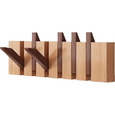 Wandmontierte Klaviergarderobe – Wandgarderobe – Klappbare Hakenleiste mit 6 Haken – Wandhaken für den Eingangsbereich – 1 Stück (Holzfarbe, Colorblocking) (1/5)