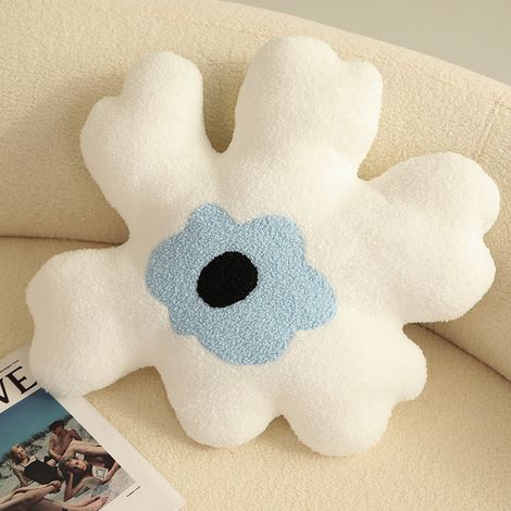 Hugging Pillow Flower Shaped Sponge Filling Soft Thick Decorative Throw Pillow for Sofa White Blue