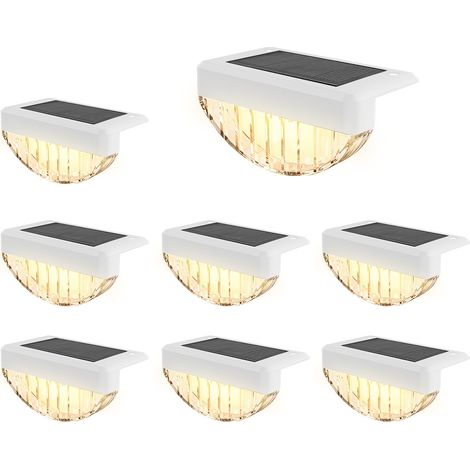 Ensemble de 8 lampes solaires de terrasse, LED blanc chaud pour marches, clôture, patio, escaliers, jardin, piscine, porche, noir (1/5)
