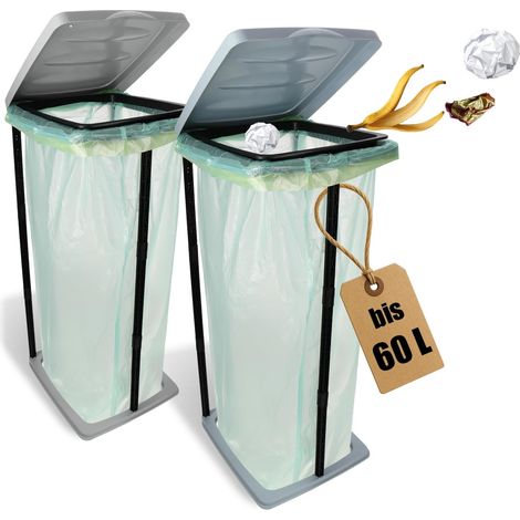 2X Support Sac-Poubelle - Porte-Sac 60L - Couvercle Anti-Odeur - Réglable 3 Hauteurs - Pour Maison Jardin Garage Camping - Couleurs Pastel - 30x35x70cm