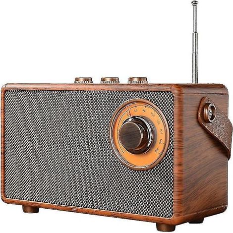 Radio FM rétro, radio Bluetooth portable en bois, haut-parleur de basses, lecteur MP3 mains libres, compatible USB/TF pour voiture (1/5)