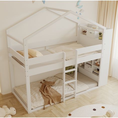 Letto a Castello 90x200 cm con Struttura in Legno Massello Bianco (1/5)