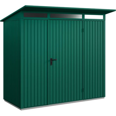 Hörmann Metall-Gerätehaus Berry Classic mit Pultdach Typ 1, 248 x 153 cm, moosgrün, 3,8 m², 1-flüglige Tür (1/5)