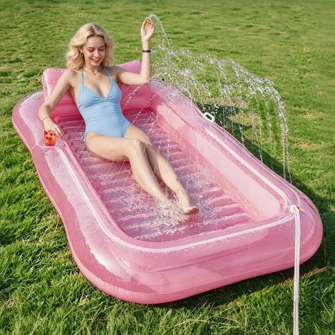 Matelas Gonflable Adultes 208×130cm, 4 en 1 Hamac Flottant avec Dossier Tanning Pool avec Porte-Boisson, Design de Pulvérisation d'eau, pour Fêtes de Plage (1/5)