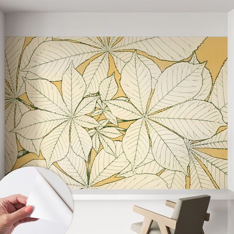 Tapete adhésive moderne pour salon et chambre à coucher Décoration rapide avec colle Feuilles de châtaignier 152x104 cm (1/5)
