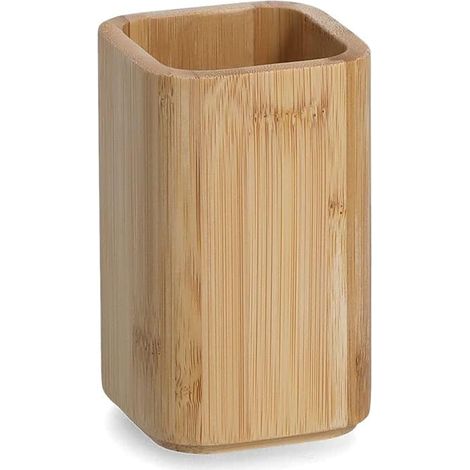 Gobelet Brosse à Dents - 1 Pièce - Bambou Naturel - Rangement Salle de Bain - Design Écologique - 7x7x11,4 cm (1/4)