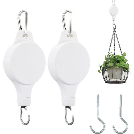 Set di 2 ganci per vasi da fiori, un supporto telescopico regolabile in altezza, di colore bianco. (1/5)