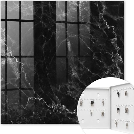 Armoire à clés - (30 cm x 30 cm) - Boîte à clés murale - Coffret de rangement pour clés - Couleur blanche - Ouverture vers la droite - Pour maison et bureau - motif marbre