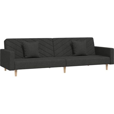 Canapé Sofa-lit à 2 places avec deux oreillers noir tissu (1/5)