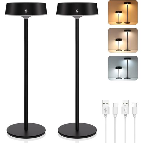 Lampe de Table LED Sans Fil 2 Pièces, Lampe Chevet Rechargeable Tactile Hauteur Réglable, Luminosité et 3 Températures de Couleur Variables, Aluminium Noir IP65, Pour Salon Chambre (1/5)