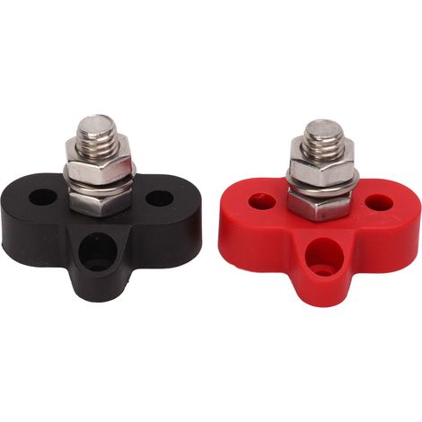 Bornier d'alimentation de batterie 48V, bloc de bornes à borne unique en acier inoxydable rouge et noir, adapté aux camping-cars, camions et navires, 3/8 pouce (M10). (1/5)