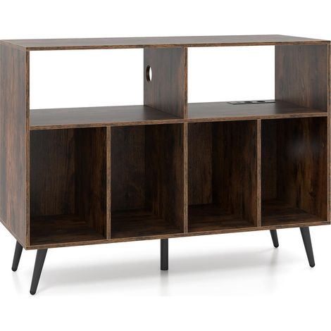 Rangement vinyles et charge pratique, meuble platine vinyle avec station de charge, 4 étagères, pour tourne-disque (1/3)