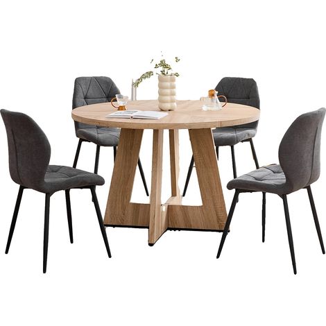 Juego de comedor con mesa redonda moderna y sillas tapizadas, color gris oscuro. (1/2)