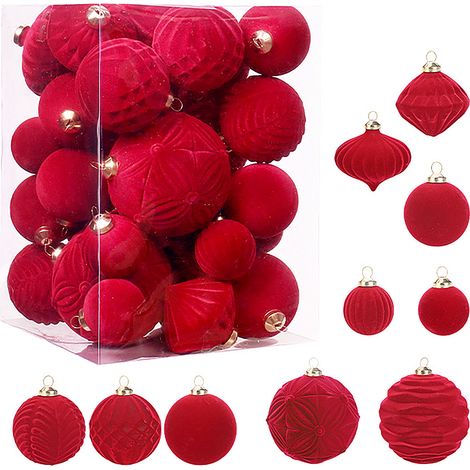 35 Samtkugeln, dekorative Hängeornamente, Baumkugel-Set für Feste und Feiertage, Baumanhänger, bordeauxrot (1/2)
