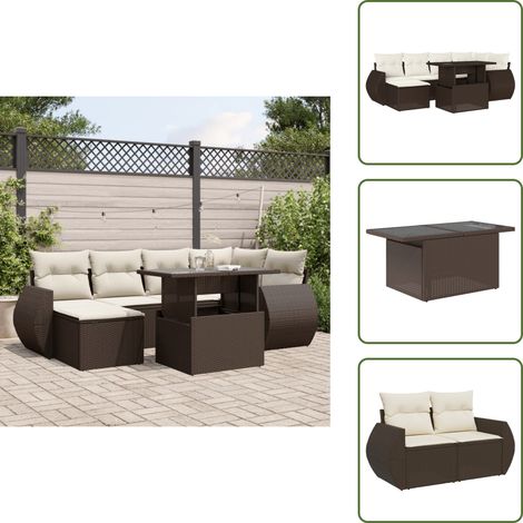 7-tlg. Garten-Sofagarnitur mit Kissen Braun Poly Rattan - Garten Sofagarnitur - Garten Sofagarnituren - Outdoor Sofagarnitur - Sofagarnitur Terrasse (1/5)