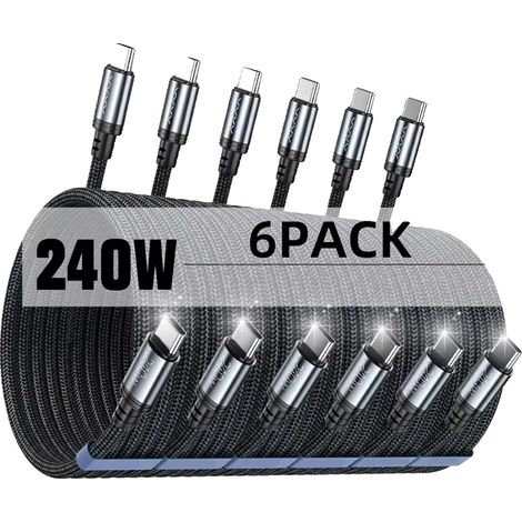 Cavo di tipo C, ricarica rapida, nylon resistente, confezione da 6, 240 W, 1,9 m (1/2)
