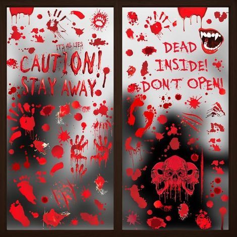 Décorations d'Halloween Bloodstain - 9 Feuilles,Halloween Décorations De Fête  Statique DéCalcomanie pour Fenêtres, Vitres, Miroirs (1/5)