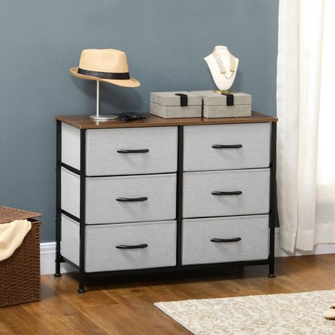 Commode haute et étroite à 6 tiroirs en tissu, avec plateau MDF, gris, structure acier, idéale pour chambre et salon  CHICFURN (1/5)