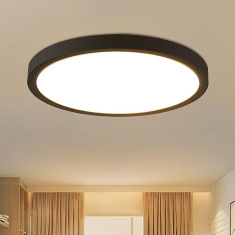 LED Bathroom Ceiling Light Diameter 23 cm Round Flat 18 W Black 3000 (1/5)