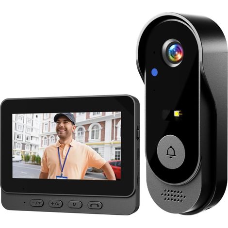 Sonnette vidéo sans fil avec connexion 2,4 GHz, sans réseau ni application, appels vidéo, audio bidirectionnel, vision nocturne, étanchéité IP66 (1/5)