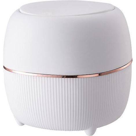 White Mini Tabletop Trash Can with Lid, Round Push-Button Type with Small Removable Plastic Inner Bin for Vanity Tabletop (1/4)
