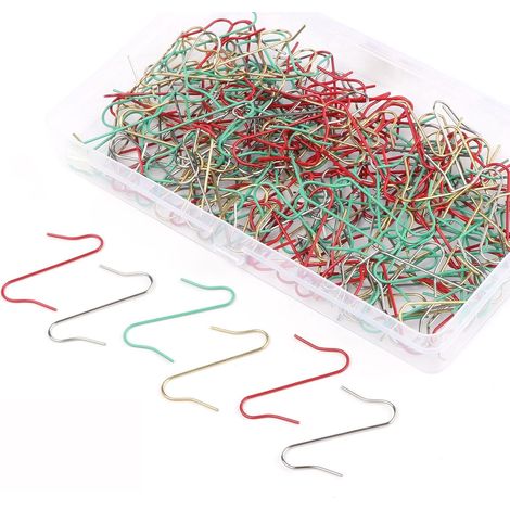Crochet de Noël, 200 Crochets à Boules S, Petit Crochet de Suspension pour Boule de Noël, Multicolore, or, argent, rouge et vert