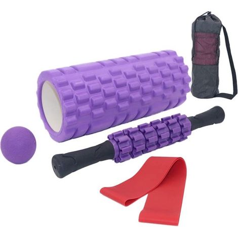 Kit per massaggio fasciale 4 in 1, composto da rullo muscolare da 33 cm, bastoncino massaggiante a 6 velocità, palla per fascia e fasce elastiche con borsa per il trasporto, ideale per la terapia. (1/5)