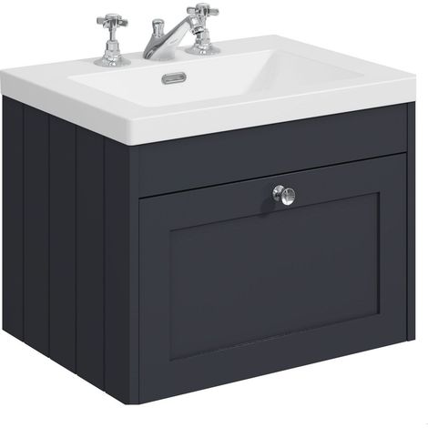 Balterley Butterton 600mm Wall Hung 1 Drawer Unit with Minimalist Basin 3 Tap Hole - Satin Dark Grey