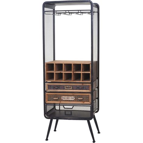 [NON UTILIZZATO] Portabottiglie con cassetti e portabicchieri HHG-960 legno metallo
