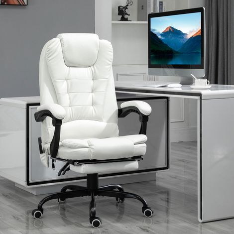 Vinsetto Fauteuil de bureau massant, chaise de bureau, chaise ergonomique avec hauteur réglable, dossier inclinable et télécommande filaire, repose-pieds rétractable et pivotant à 360°, blanc