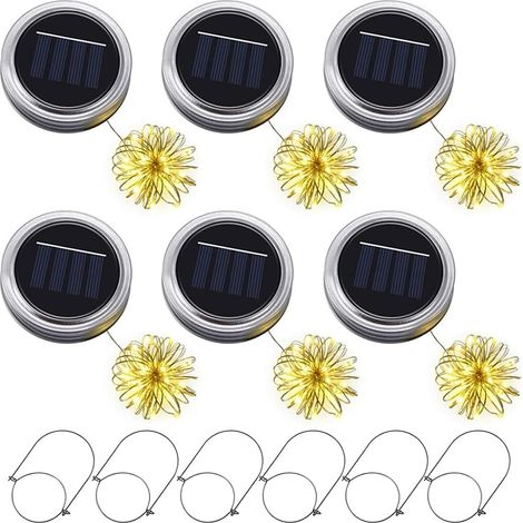 6er-Pack Solar-Ersatzleuchten im Mason-Jar-Design mit 30 LED-Lampen und Aufhängehaken für Garten, Baum und Balkon (1/5)