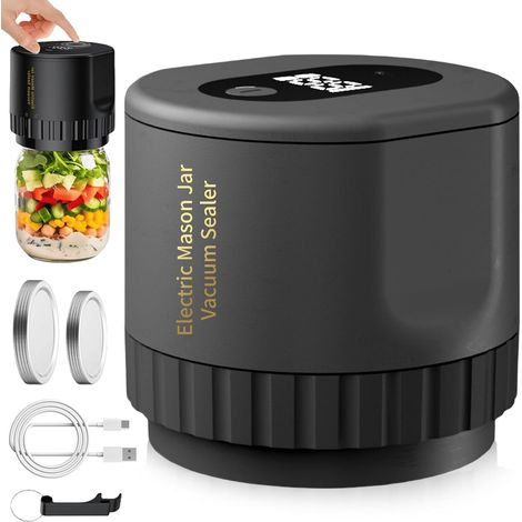 Système De Mise Sous Vide Électrique Pour Bocaux Mason: Kit De 10 Mise Sous Vide Électrique, Pour Sauces, Confitures Et Aliments, Scellage Automatique, Longue Durabilité Pour Le Stockage (Noir) (1/5)