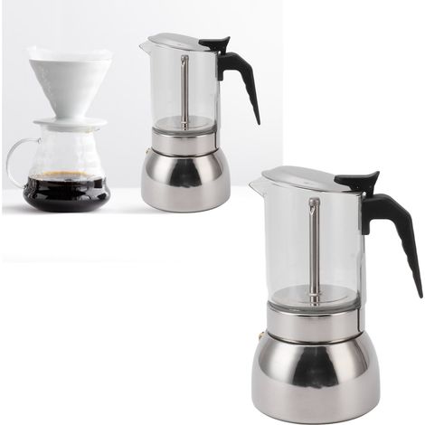 Multifunktionale, tragbare italienische Kaffeemaschine mit Doppelventil aus Edelstahl, hitzebeständiger Glastasse (450 ml) (1/5)