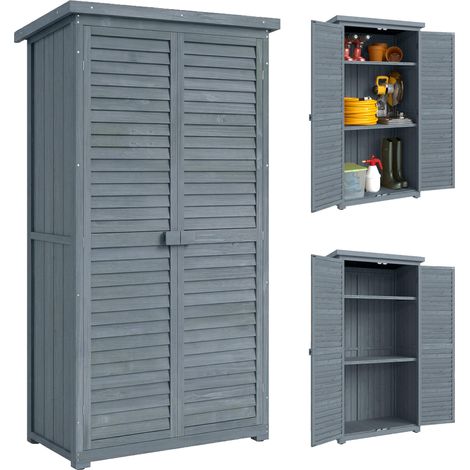 Armoire d'extérieur en bois avec 2 portes à persiennes et étagères intérieures, 87 x 46,5 x 160 cm, grise
