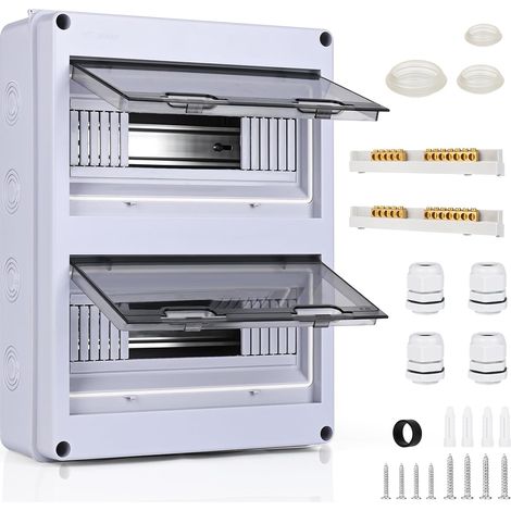 Coffret Electrique Etanche, Tableau Electrique avec 2 Rangées 24 Modules, Coffret de Répartition avec Bornes en Laiton, Étanche IP65, Boîtier Électrique pour Jardin, Garage, Extérieur (1/5)