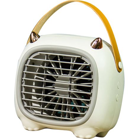 Ventilateur de bureau USB avec brumisateur, 3 vitesses, poignée souple, design cartoon, contrôle facile, petit format, blanc, idéal pour la maison, le bureau ou l'école (1/5)