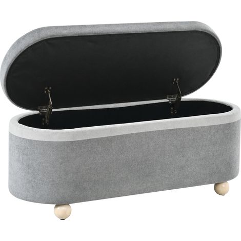 CAIziBanc coffre 110x41x47 cm avec rangement, tissu polaire gris, pieds bois (1/5)