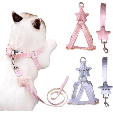 Harnais et laisse pour chat et petit chien, ensemble de promenade réglable avec motif étoile, doux et sécurisé (1/5)