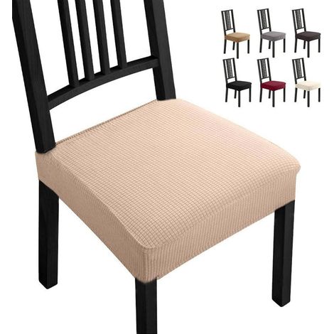 Stuhlhussen 6er Set, elastische Jacquard-Spannbezüge, Fleckschutz, beige (1/5)