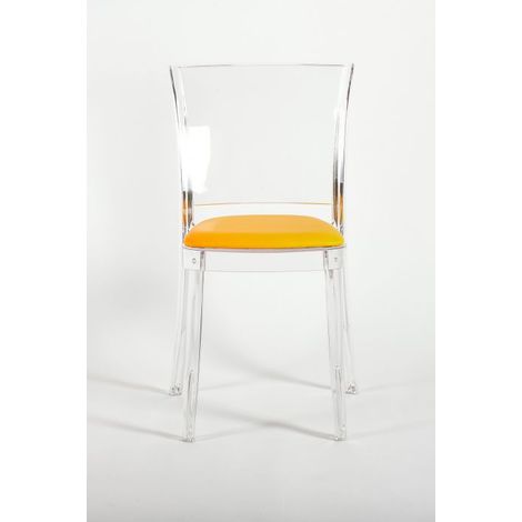 Sedia trasparente con cuscino imbottita Lucienne - ECOPELLE NABUK Colore cuscino Giallo Arancio (1/5)