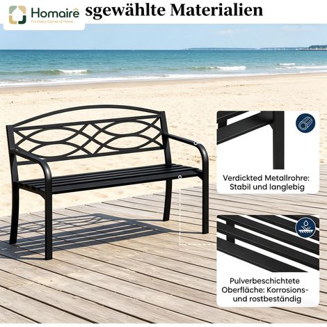 Schwarze Gartenbank aus Metall mit Armlehnen 127,5 x 49,5 x 83 cm HOMAIRE (1/5)