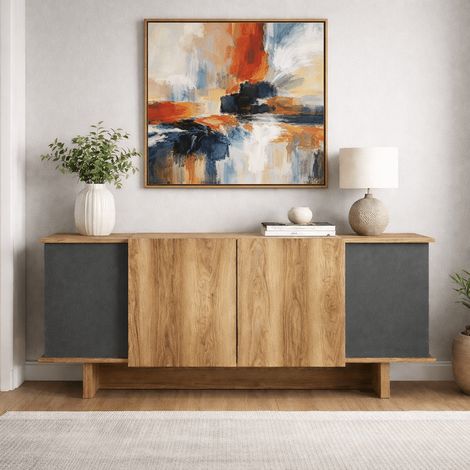 Modern Sideboard Anthrazit-Walnuss-Optik Melamin Diana 180 cm