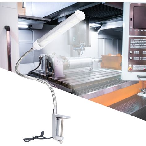 Lampe de travail LED 21W avec fixation par pince, protection des yeux, luminosité réglable, adaptée à une utilisation sur machines-outils, lampe de bureau à col de cygne en aluminium. (1/5)