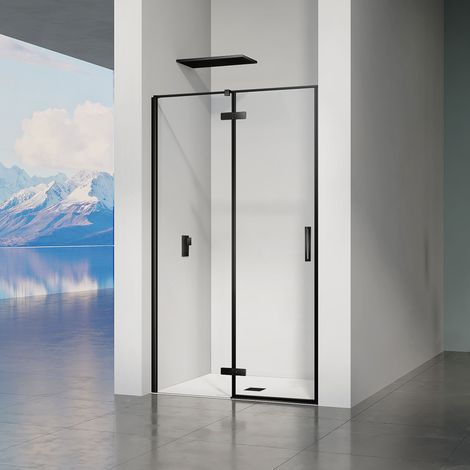 GRAND VERRE Porte de douche pivotante à charnières profilés noirs mat accès de Porte à droite 110x195cm (1/5)