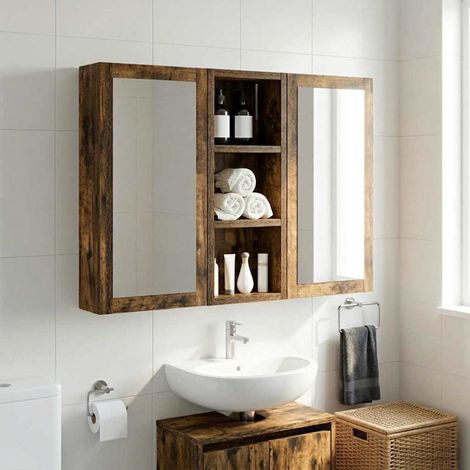 Armoire murale de salle de bain en chêne fumé 20 x 10 x 50 cm (1/5)