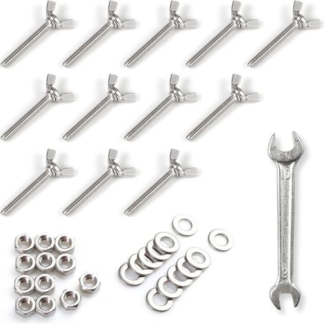 Lot de 12 vis à ailettes en forme de Y M6 x 45 mm Vis à tête papillon en acier inoxydable 304 Boulons à ailettes avec écrou hexagonal, rondelle plate et clé pour serrer à mains nues (1/5)
